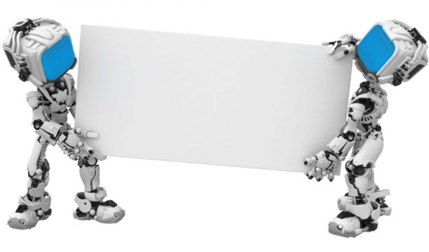 Sign Engineers robots holding blank sign