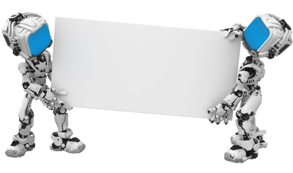 Sign Engineers robots holding blank sign