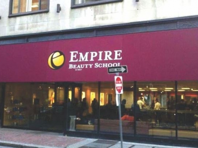 maroon sign for beauty school