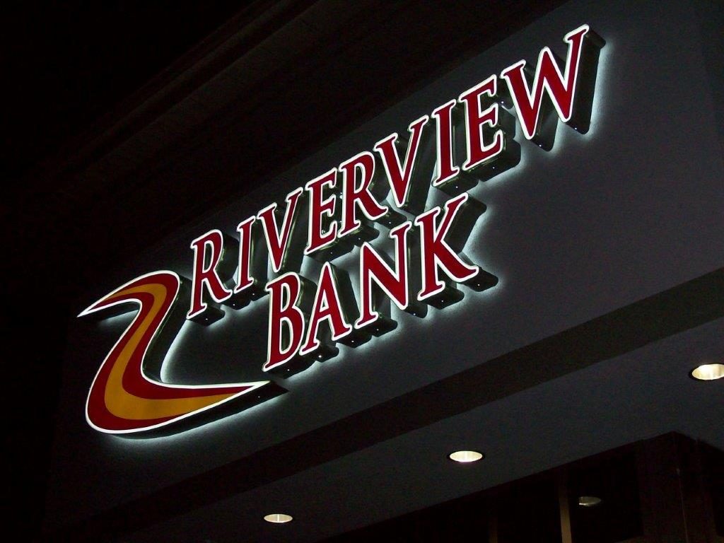 riverview bank sign lit up