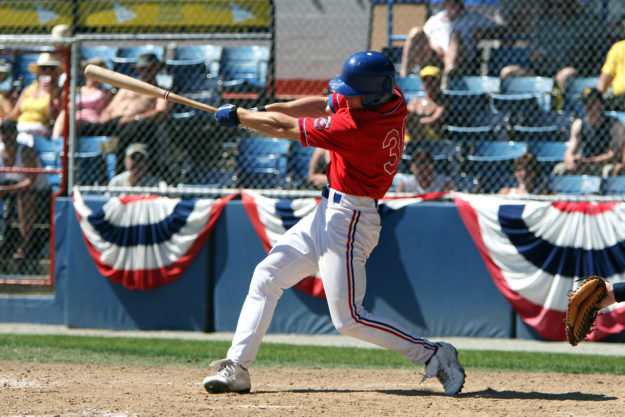 Minor League Sports Advertising baseball player swings at pitch in minor leagues