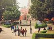 Outdoor College Campus with students walking to class