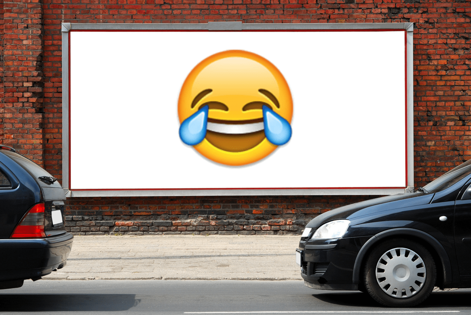 Funny Sign Bartush Billboard with laughing emoji on it
