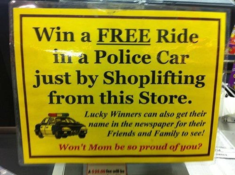 Sign about shoplifting