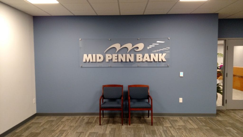 Mid Penn Bank indoor office wall sign