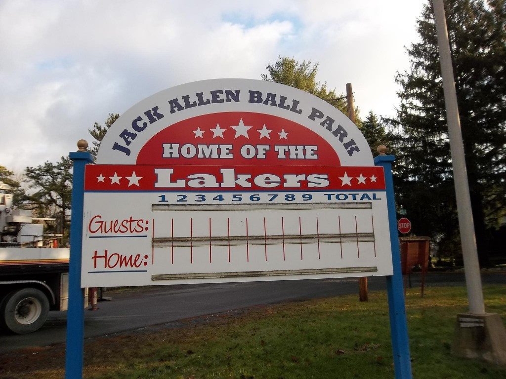 jack allen ball park home of the lakers traditional sports sign