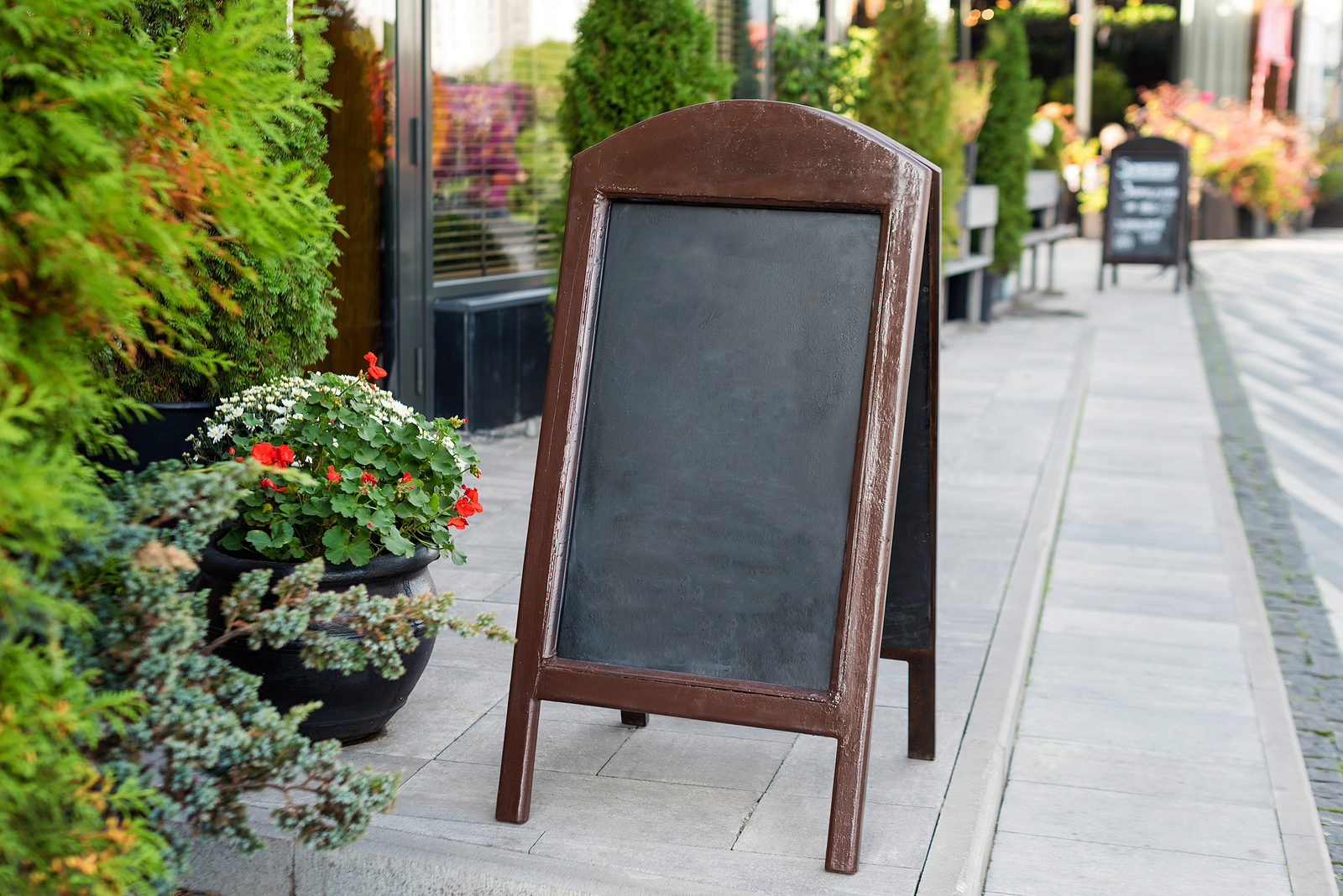 Signboard On The Street. Empty Menu Board Stand. Restaurant Side