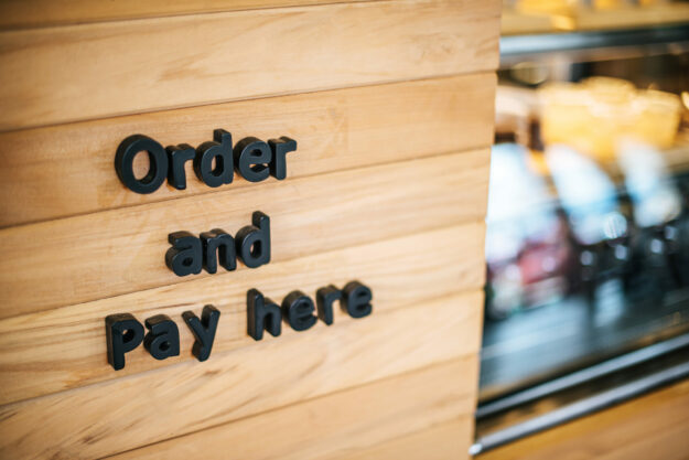 Front counter coffe shop cafe “Order and pay here